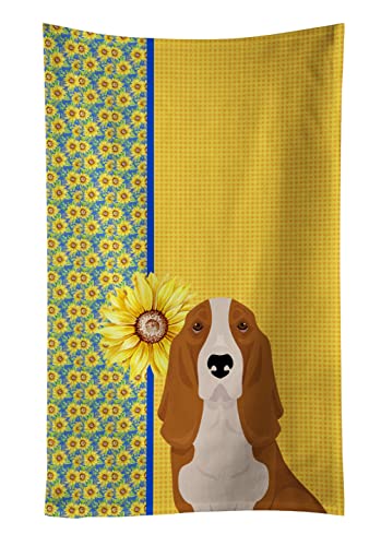 Caroline's Treasures WDK5326KTWL Summer Sunflowers Red and White Tricolor Basset Hound Kitchen Towel Dish Cloths Guest Hand Towel Decorative Bathroom Towel for Face,Tea, Dishcloth, Kitchen and Bath