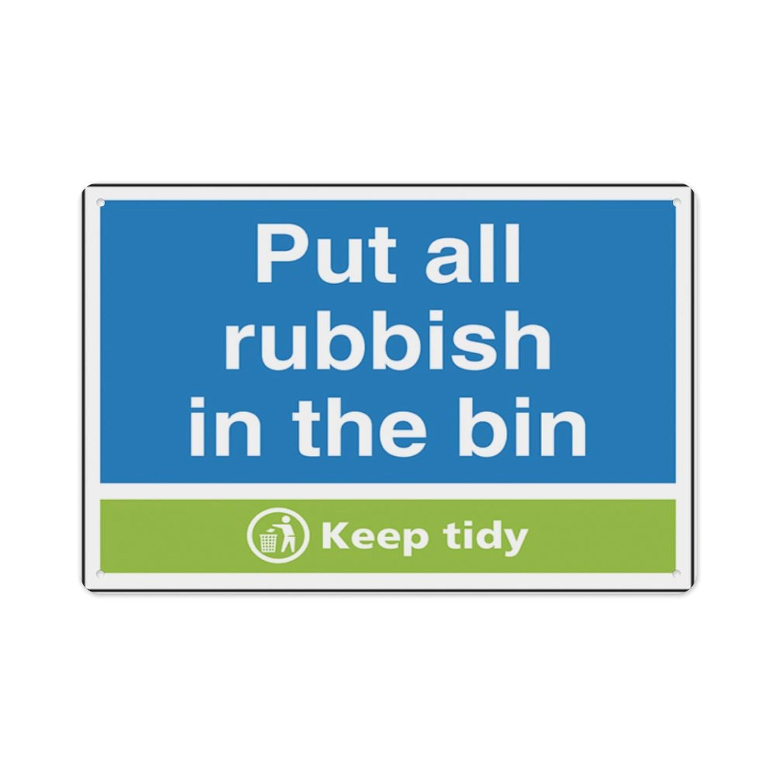 peiyeety Put All Rubbish In The Bin Keep Tidy Aluminum Tin Warning Signs For Home Outdoor Garden 8X12 Inches