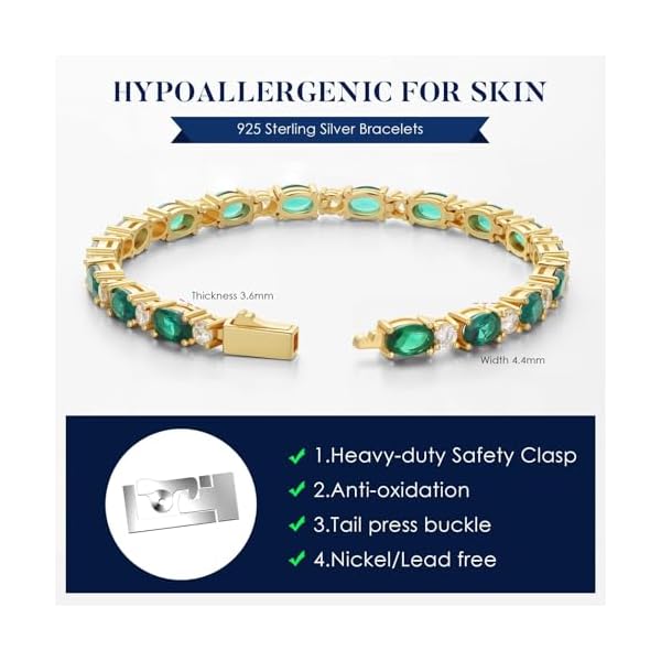 Iefil 14K Gold Plated Tennis Bracelets for Women - 925 Sterling Silver Birthstone Bracelet, Anniversary Birthday Gifts for Women, Jewelry Gifts for Woman Her, 6.5"-7" - Image 3