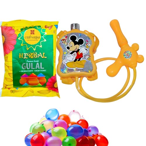 Image of CraftVatika Holi Colors Holi Gift Box, Holi Water Pichkari for Kids Girls Boys, Holi Pichkari with Tank, Skin Friendly Holi Colours, Holi Celebration Items, Holi Gulal Festive Celebration Kit for All