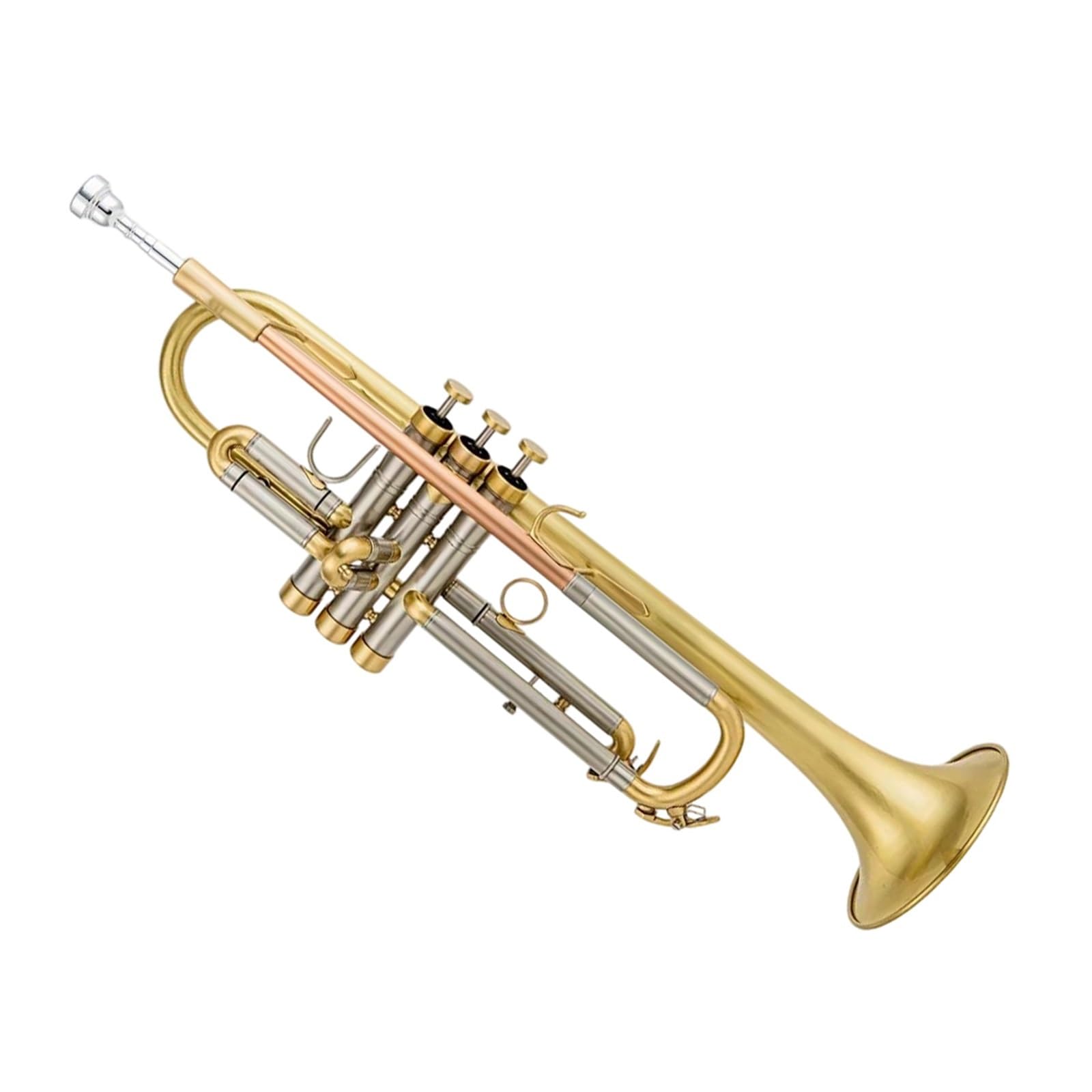 Trąbka Bb Płaska Mosiężna Pozłacana Wykwintny I Trwały Instrument Z Ustnikiem I Schowkiem Na Rękawiczki