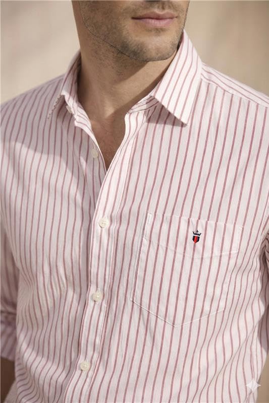 Image of Louis Philippe Men's Slim Fit Signature Oxford Easy Care, Natural Stretch Full Sleeve Stripe Casual Shirt