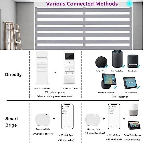 Image of Changshade Smart Zebra Blinds Motorized Shades Remote Control for Indoor Windows, Custom Size Electric Solar Panel Power Automatic Work with Alexa, Google Home, Apple Homekit, Blackout, Dark Grey