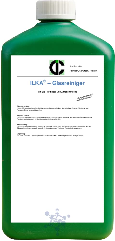 ILKA® - Glasreiniger Konzentrat Fensterreiniger | 30ltr | für alle Fenstersauger geeignet | Fensterputzmittel mit Bio-Fettlöseformel sorgt für streifenfreien Glanz | Zitronenaroma