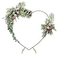 7ft/83 Heart Shape Wedding Arch Stand with Large Base, Carbon Steel Free DIY Curved Flower Balloon Frame Moon Backdrop Wedding Arches for Ceremony for Wedding, Birthday, Event Decor (Gold)