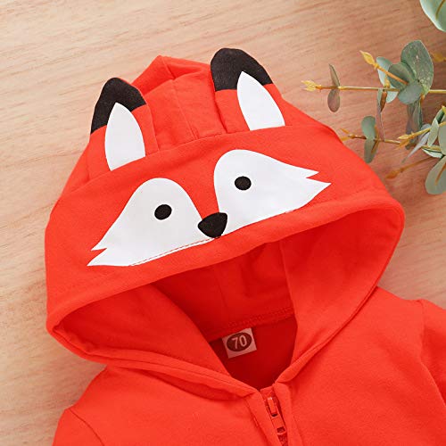 Baby Boy Girl One-Piece Rompers Autumn Winter Cute Fox Zipper Hooded Jumpsuit With Tail Cartoon Animal Newborn Playsuit Orange #TOP3