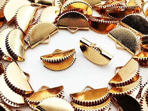 ワニグチ 金具 50個 リボン 留め 紐 留め 15mm ゴールド KC金 扇型 ワニ口 ワニカン エンド パーツ アクセサリー 金具 ファイニエ AP0889のサムネイル