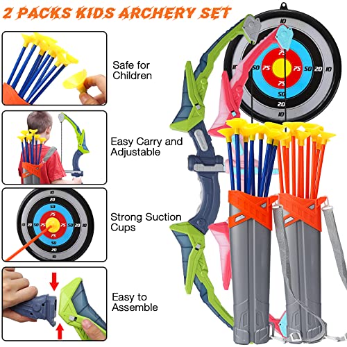 Bow And Arrow For Kids 4 5 6 7 8, 2 Pack Led Light Up Kids Archery Set, Toy Bow And Arrow Set With 2 Bows, 20 Suction Cup Arrows, 2 Targets & 2 Quivers, Indoor Outdoor Toys For Boys Girls Gifts #TOP1