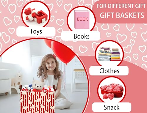 Image of Large Valentine's Day Basket Heart Shaped Storage Bin for Gifts Collapsible Organizer Room Decor (Vertical Bar Love)