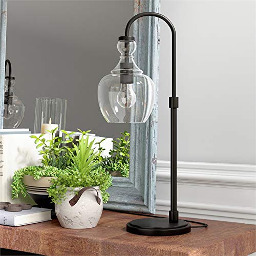 Henn&Hart 27" Tall Arc Table Lamp With Glass Shade In Blackened Bronze/Clear, Lamp, Desk Lamp For Home Or Office #TOP1