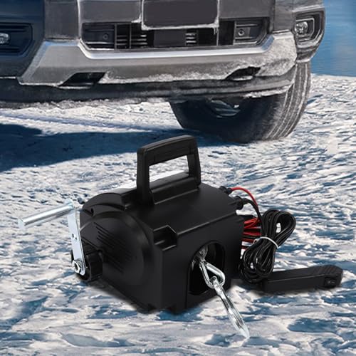 Portable Electric Winch, 12V 300W Portable Trailer Winch 6000LBS Towing Hitch Truck Trailer Boat with Remote Control & Hand Crank for Small Vessels, Cars and Vehicles - Thumbnail 2