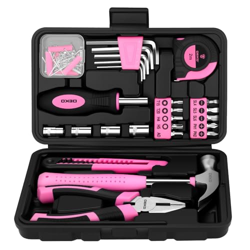 DEKOPRO 94 Piece Pink Tool Set Household DIY Tool Kit for Women with Storage Toolbox Small Basic Hand Tool Box Set for Home Repair DIY Apartment Office