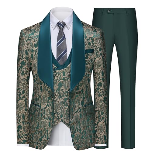 Mens Tuxedo Suit Set 3 Piece Slim Fit Wedding Prom Suit Blazer Jacket Vest Pants