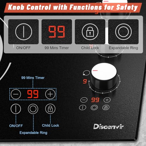 Image of 30 Inch Electric Cooktop - 4 Burner Built-in(29.13 inchx19.3 inch) Ceramic Stove Top 6700W, 30 inch Electric Cook Top with Timer, Safety Lock, Pause, Dual Ring, 220V - 240V Hard Wired (White Knob)