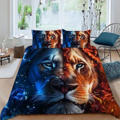 Housse de couette double 200x200 glace et feu animaux 3D - 3