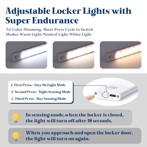 Image of 2 Pack Magnetic Locker Light,LED Motion Sensor Cabinet Light with 3 Color Temps for Dorm Room,Portable School Locker Decorations Accessories Closet Lights for Girls