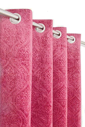 Image of Fabrilia Velvet Eyelet Window Curtain 5 Feet For Living Room /Bedroom, Pink, Pack Of 1 Piece, Damask, Opaque