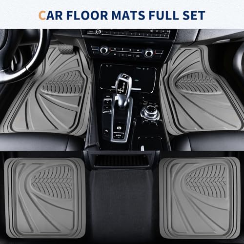 Image of FLORICH Car Floor Mats, Waterproof Universal Heavy-Duty 4 Pieces Rubber Floor Mats for Cars, Full Set Car Mats with Anti-Slip Backing Fit for Most SUV, Vans,Trucks, Sedan(Light Grey)
