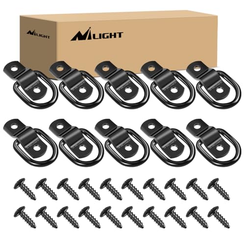 Image of Nilight 10 Pieces D-Ring Tie Down with Screws 1/4 Inch Stainless Steel D-Rings Trailer Heavy Duty 1/4" 2400 Pound Capacity for Ratchet Tie Down Straps Car Truck Bed Cargo