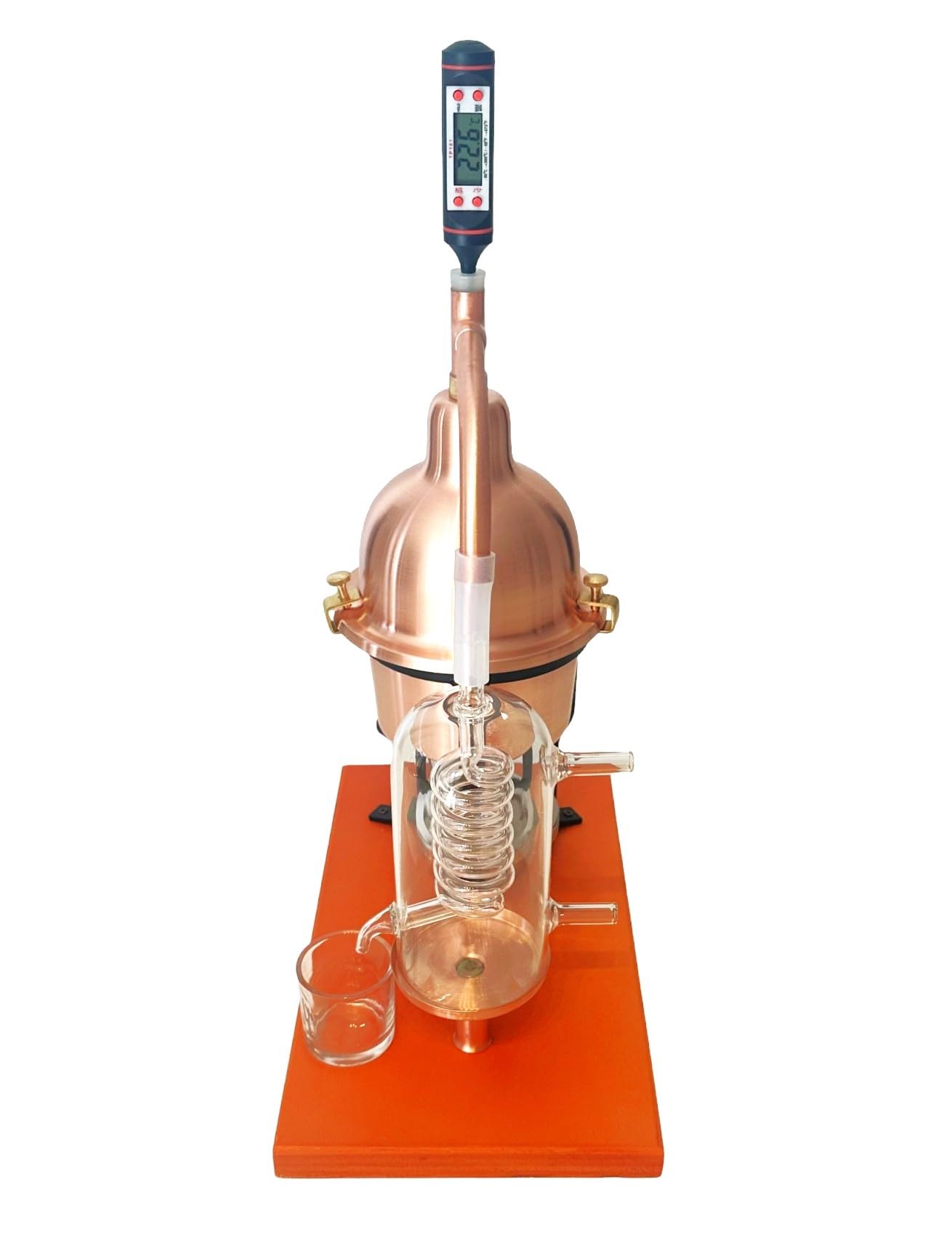 Distillatore Alambicco per Oli Essenziali in Rame con condensatore a serpentina in vetro Capacità 0,6 Litri