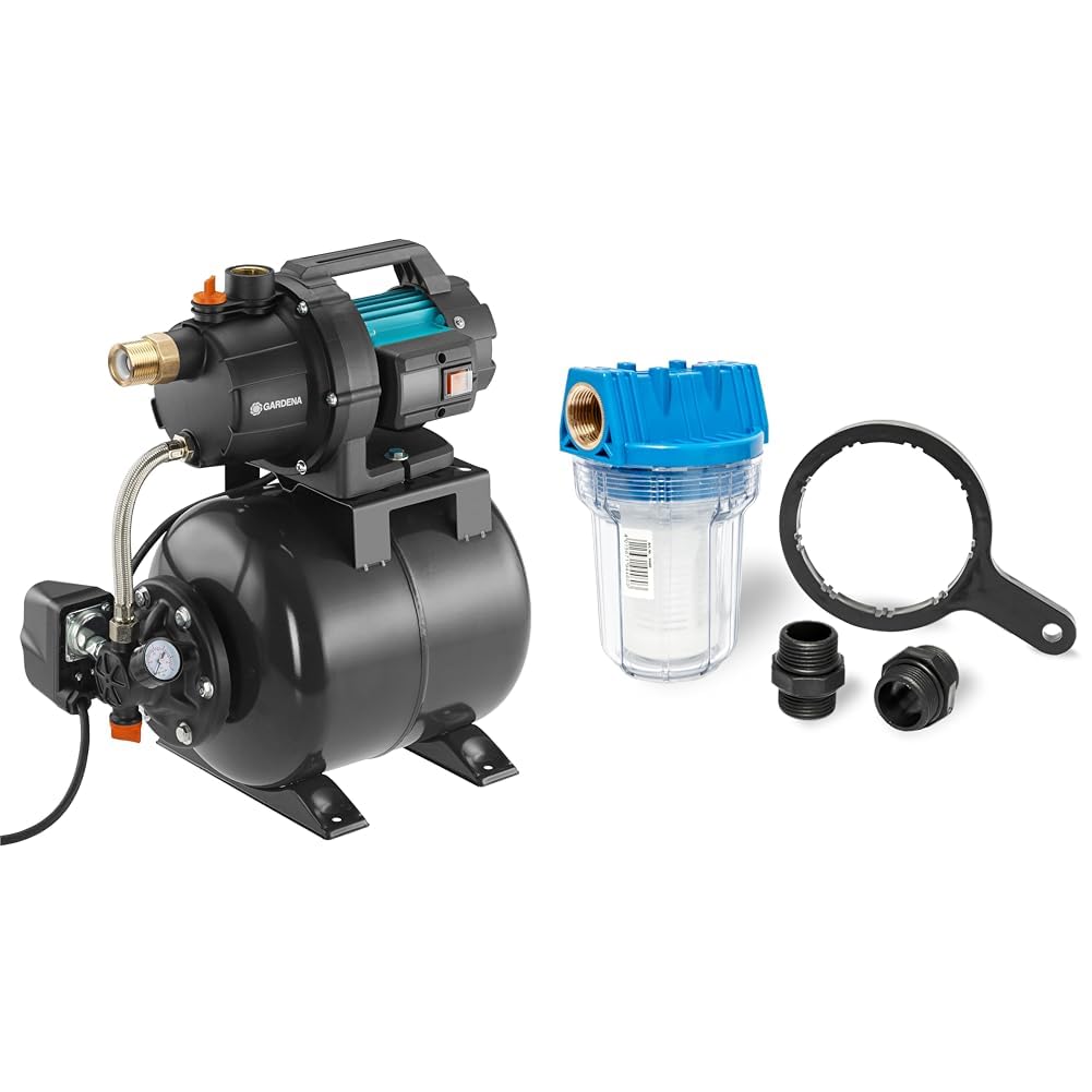 Gardena Hauswasserwerk 3700/4: Pumpe zur Hauswasserversorgung mit 19l Tank & Güde 94460 Schmutzfilter Kurz Sandfilter Vorsatzfilter, 1 Stück (1er Pack)