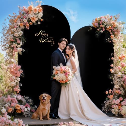 Image of Black Arch Cover 7.2 and 6ft Black Arch Backdrop Cover Set of 2 Spandex Wedding Arch Stand Covers for Birthday Party Baby Shower Bridal Shower Wedding Ceremony Banquet Photo Background Decorations