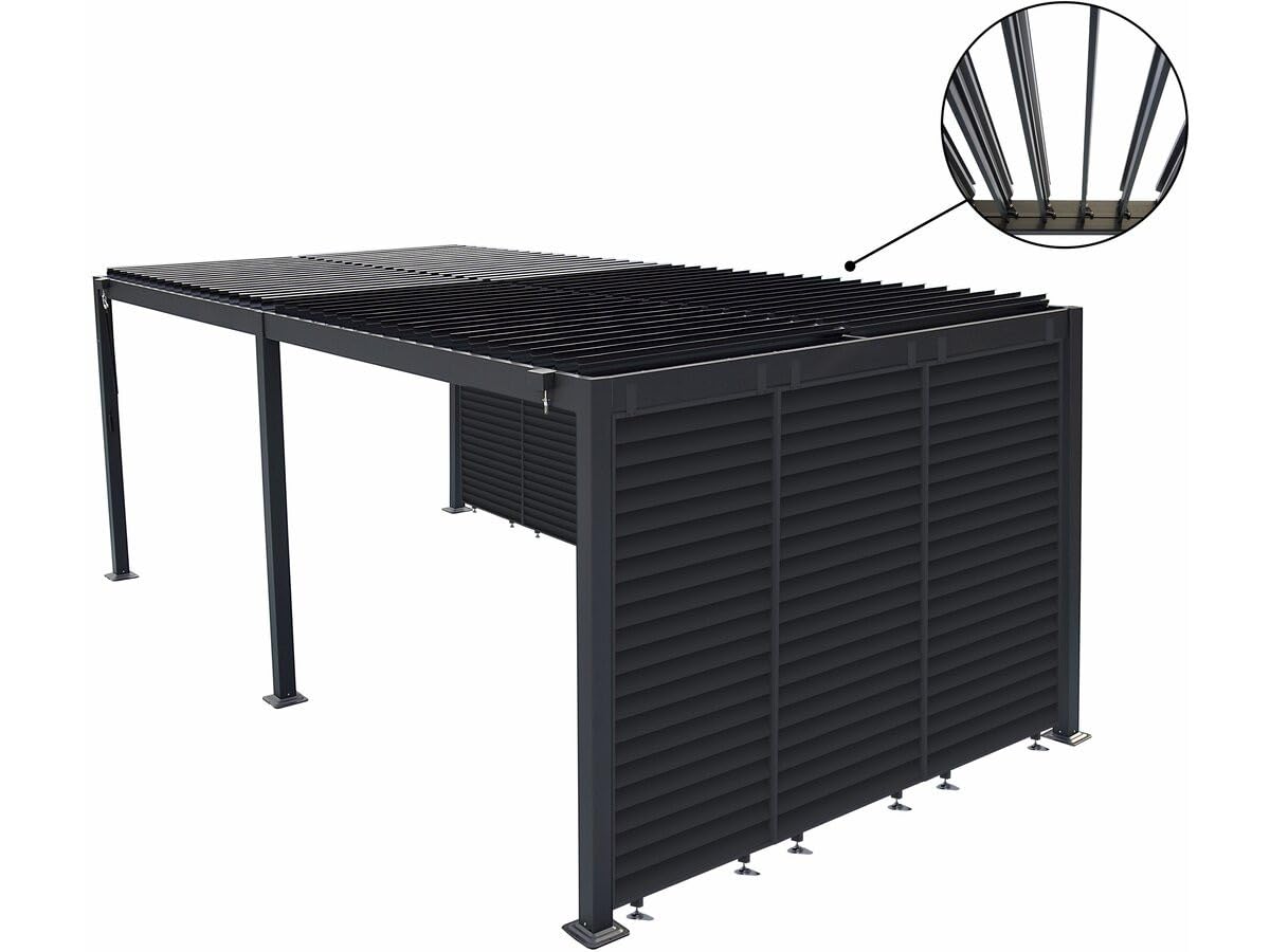Pergola bioclimatique avec 9 persiennes en Aluminium Kensington - 3 x 6 m - Gris