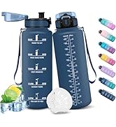HoneyHolly Gourde 1l, Étanches, Gourde Paille, Sans BPA & Réutilisable, Bouteille, Motivation Bouteille D'eau, Avec Marqueur De Temps, Gourde Sport Pour Gym, Ecole, Cyclisme, Plein Air, Sport