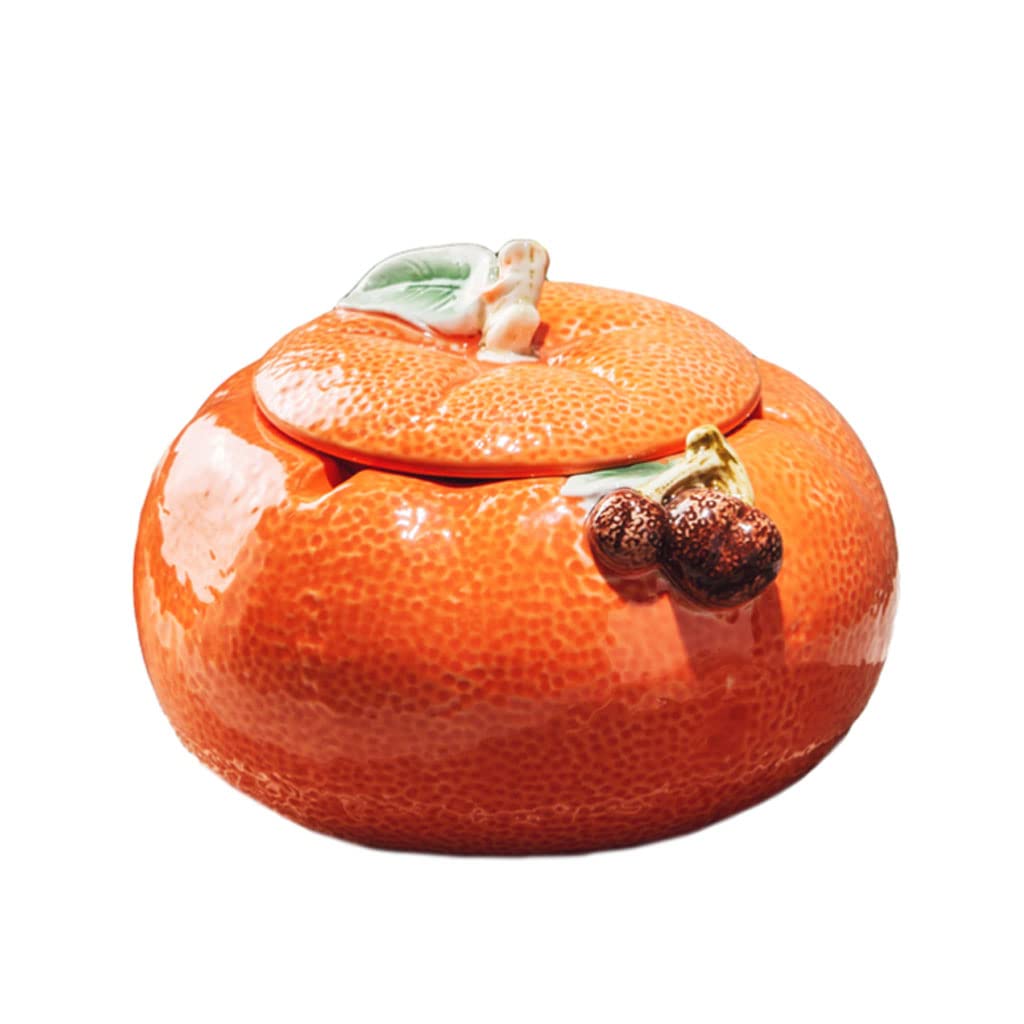 KUDLI Elegante Posacenere con Coperchio posacenere per Sigarette a Forma di Arancione in Ceramica posacenere da Tavolo per Fumatori frangivento per Interni Ornamento per Ufficio Facile da Usare