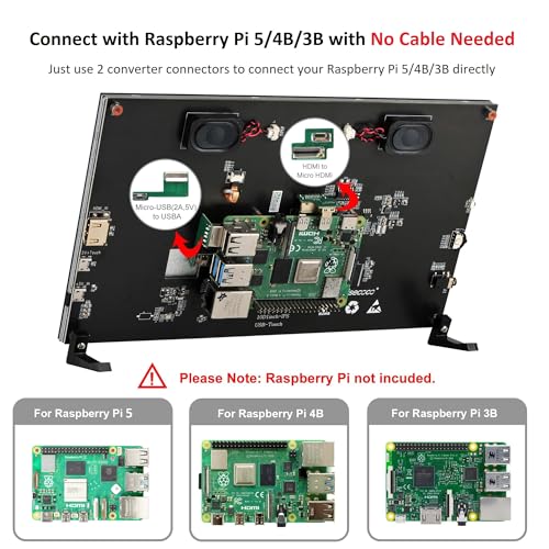 Image of wisecoco 10.1 inch LCD Touch Screen for Raspberry Pi Portable Monitor IPS 1024 * 600 No-Cable-Needed Dual-Speaker with OSD HDMI Touchscreen Display for RPi 5 4 3 2 Zero B B+ Windows Drive-Free