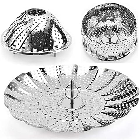 Vegetable Steamer Basket Premium Stainless Steel - Folding Collapsible Rust-Free for Easy Storage and Stay Fresh-Adjustable To Different Pots & Pans Cover