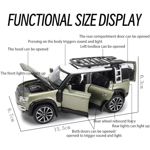Image of 1:32 Compatible for Land Rover Defender 110 Diecast SUV | Metal Pull Back Toy Car with Sound, Light & Openable Doors | Alloy Model Car for Kids, Boys, Girls & Collectors (Green)