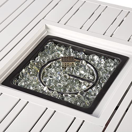 Image of Square 32 in. x 32 in. Aluminum Propane Fire Pit Table with Glass Beads, Two Covers, Lid, 37,000 BTUs in White Finish