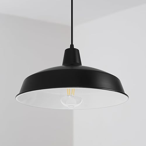 Miniatura 9 de HOCRISSON Lámpara colgante rústica de granja, lámpara de techo colgante de 1 luz negra industrial para comedor, cocina, granero, entrada, fregadero