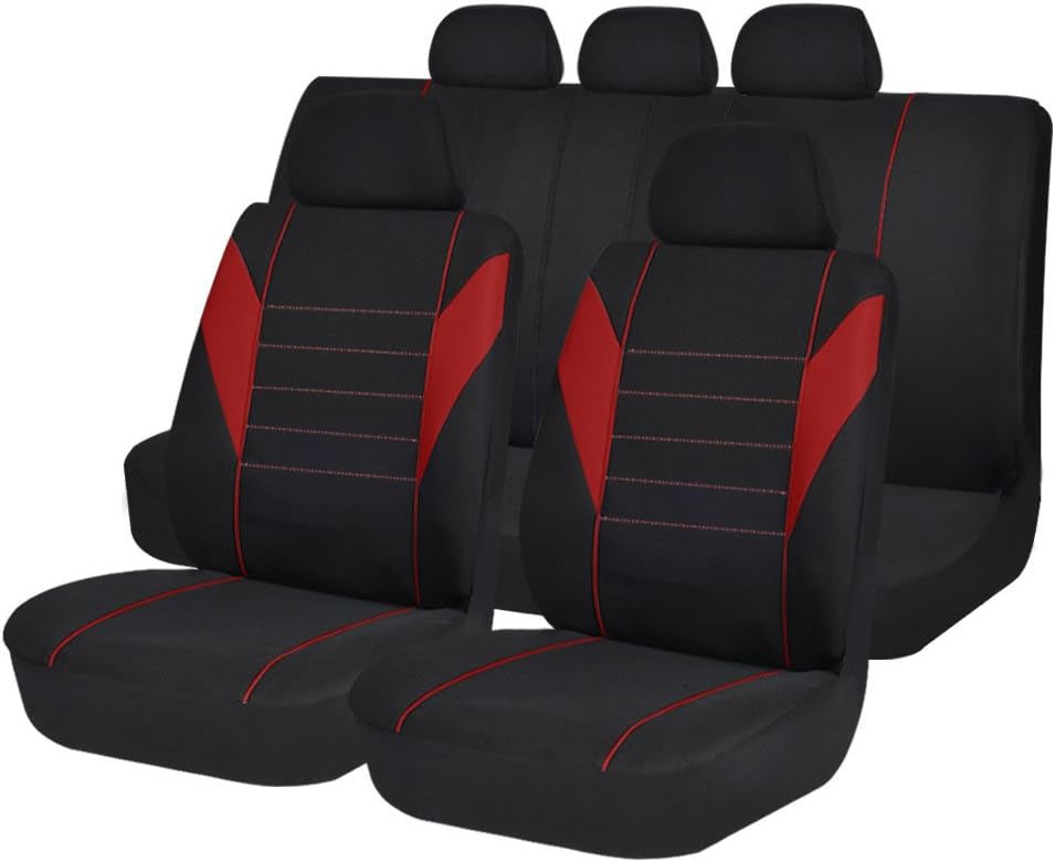 autoanyway Car Seat Covers Black Red Airbag Compatible Split Bench Bucket 40 60 11pcs Set