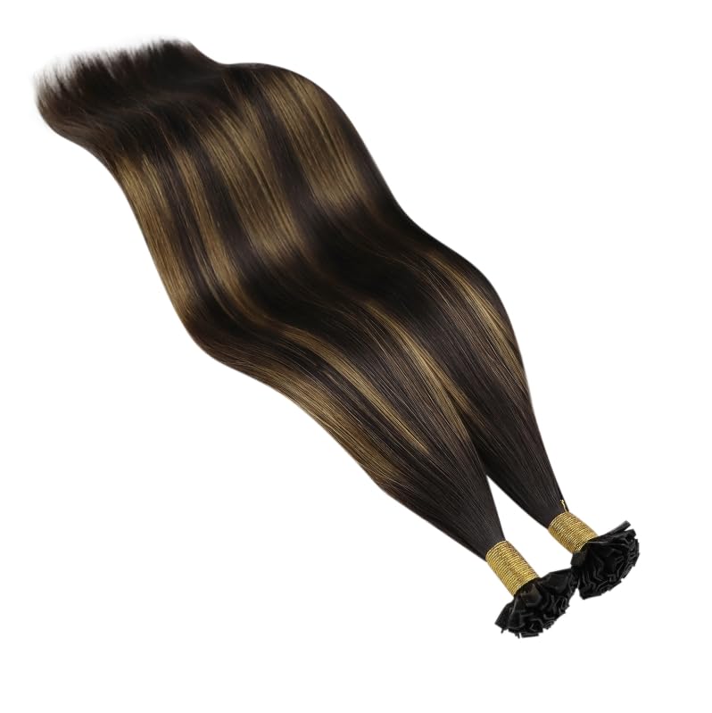 Image of YoungSee K Tip Human Hair Extensions Brown Ombre Ktip Hair Extensions Human Hair Balayage Dark Brown with Medium Brown Ktips Extensions Real Human Hair for Women 18Inch 50G 50S