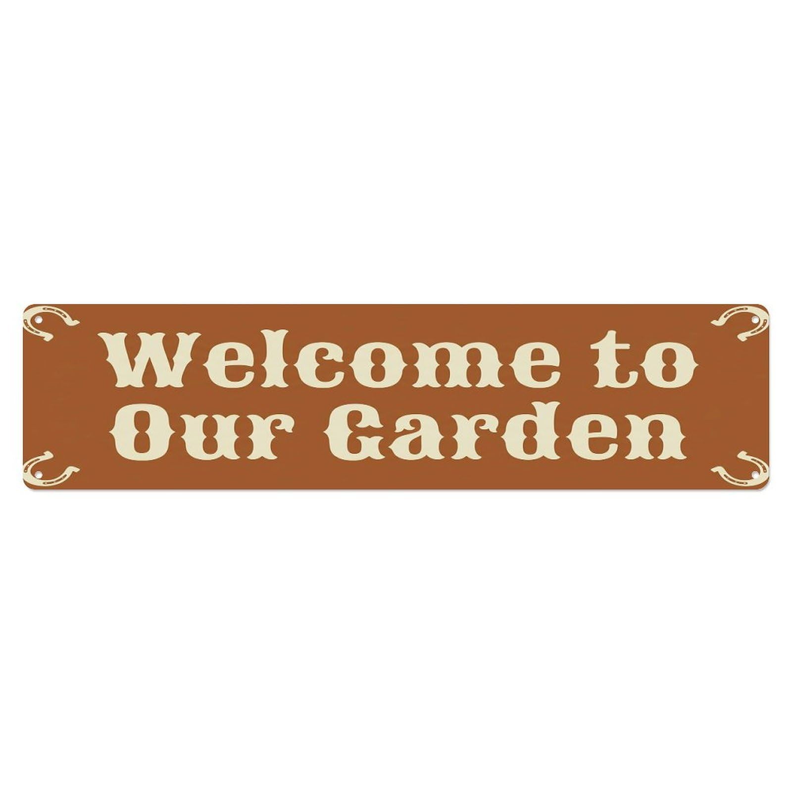 Vintage Welcome to Our Garden Copper Brown Metal Tin Sign