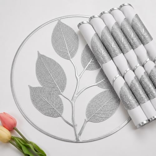 Image of Table Mats Set of 6 | PVC Table Placemats for Dining Table | Waterproof, Heat Resistant & Easy Clean Dining Table Mat Set, Silver