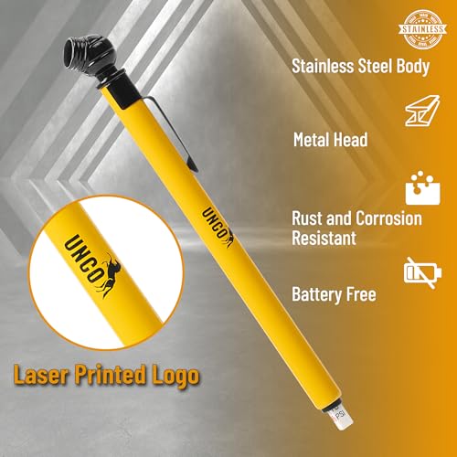 Image of UNCO- Pencil Tire Pressure Gauge, 2 Pack, 10-75 PSI, Yellow, Stainless Steel Body, Metal Made Nozzle, Rust and Corrosion Resistant, Pencil Air Pressure Gauge for Tires, 3 Measurements for Cars, Bikes