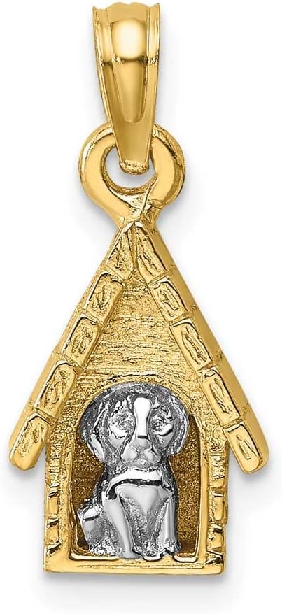 14k Two-tone 3-D Dog Inside Dog House Charm K9303