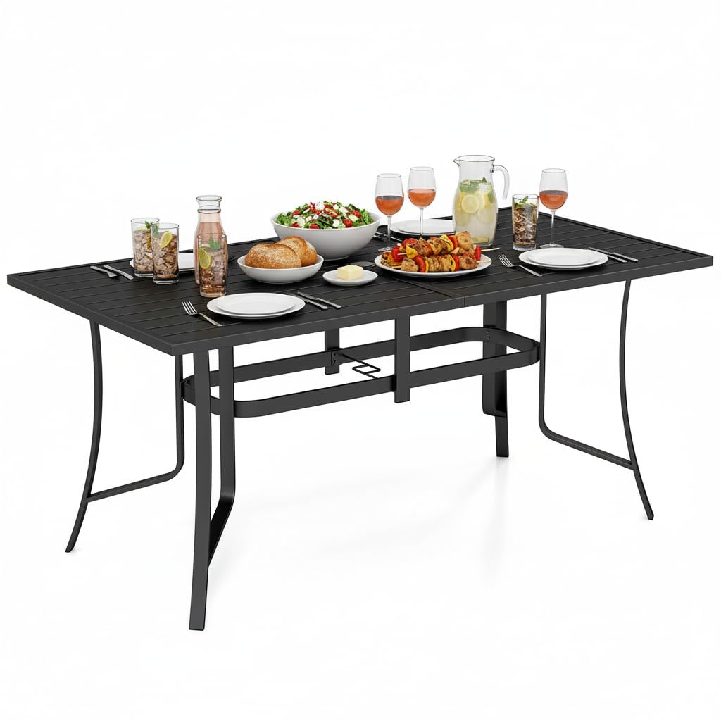 tangkula 66" x 33" metal patio dining table 