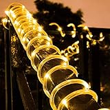 Solar Rope Light 33FT 100L IP65 Waterproof Outdoor LED Copper Fairy String Tube Lights for Party Garden Yard Home Wedding Christmas Holiday Tree Decoration Lighting (Warm White)