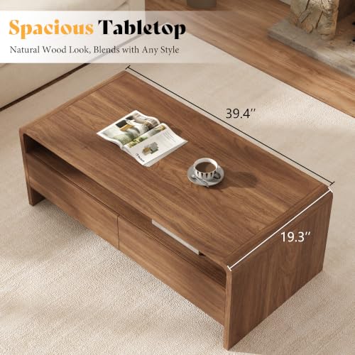Image of AMERLIFE 39.4 inch Wood Coffee Table with Storage & Rounded Edges