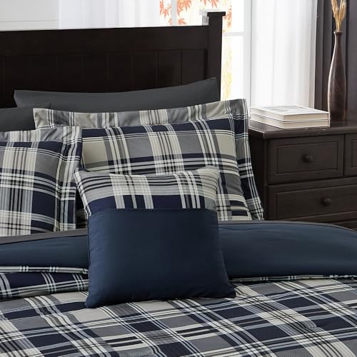 Image of MaiReve Navy Blue Twin XL Comforter Set, Twin XL Bedding Sets for Boys Girls 5 Pieces for Dorm Farmhouse All Season Lightweight &Comfy with Fitted Sheet, Flat Sheet (Navy Blue, Twin XL, 66 inchx90 inch)