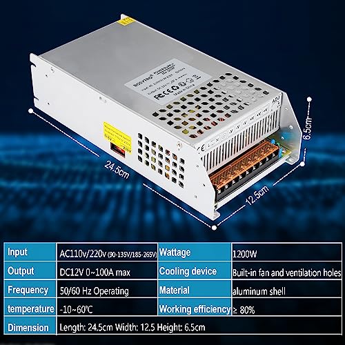 Image of 12V 100A 1200W DC Switching Power Supply Adapter PSU AC 110V / 220V-DC 12V Transformer Adapter, for LED Strip Light, CCTV Camera Security System,Computer Project of Industrial Power Supplies