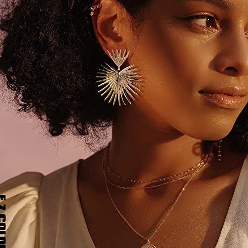 Gold Clip On Earrings for Women Trendy Non Piercing Dangle Earrings Exaggerated Heart Flower Leaf Statement Earrings 14K Gold Plated Large Earrings for Non-Pierced Ears Fake Earrings Set3