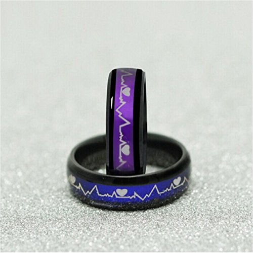 Blowin 6mm Romantic ECG Heartbeat Mood Ring Stainless Steel Womens Wedding Band (Her Size 8)3