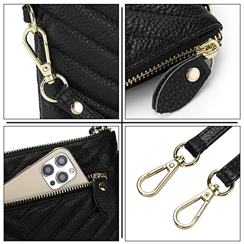 Image of YALUXE Women's Genuine Leather Wristlet Purse Clutch Handbag with Phone Pocket Card Holder and Crossbody Strap