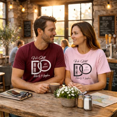 Image of Anniversary Matching Shirts, for Couple, Heart Design T-Shirt Set, Wedding Present, Honeymoon Outfit