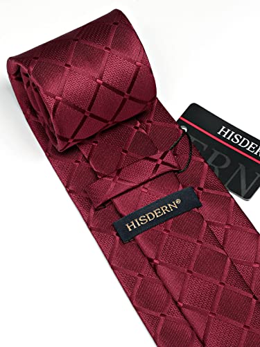 Image of HISDERN Ties for Men Formal Business Plaid Checked Mens Ties and Pocket Square Set Classic Wedding Necktie Handkerchief
